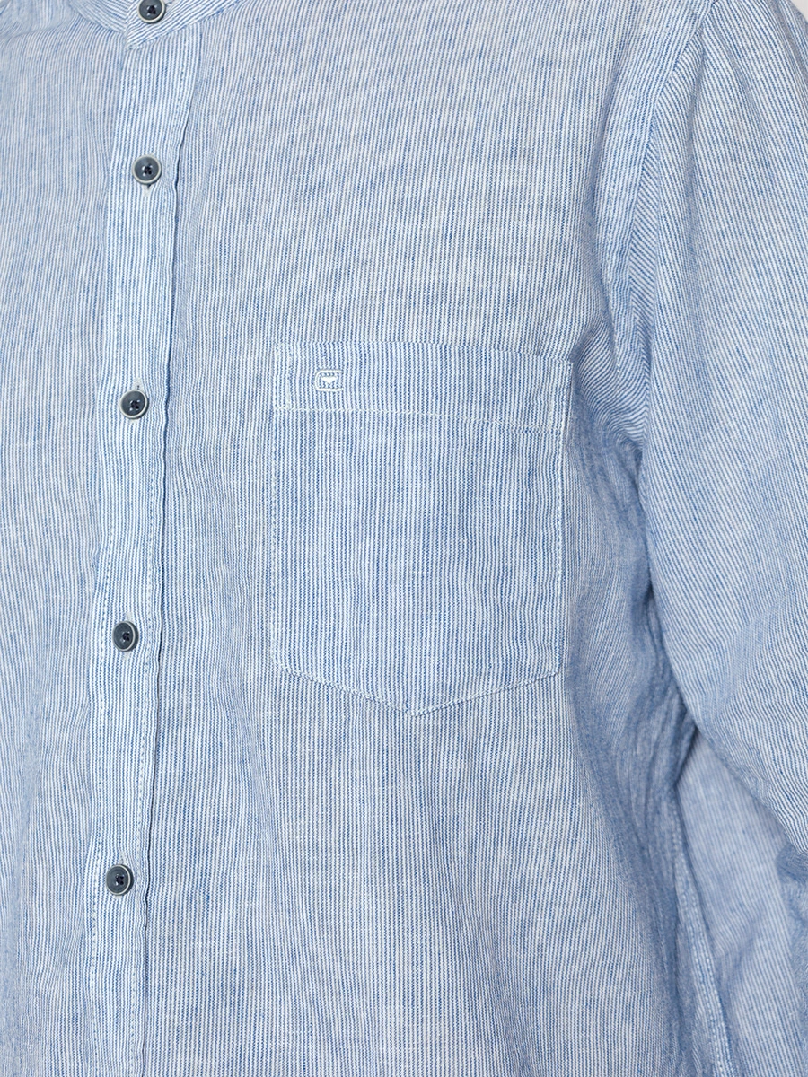 Рубашка льняная голубого цвета в полоску
